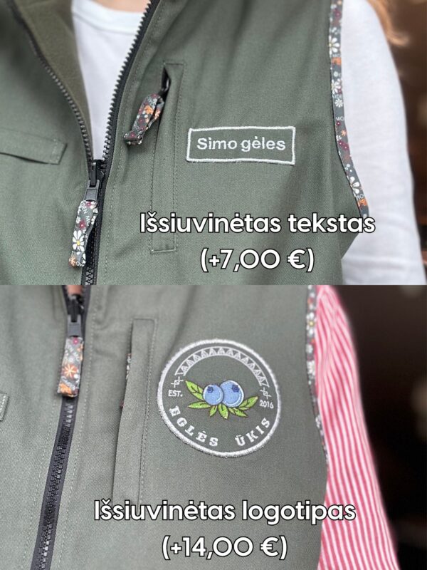 Dvipusė liemenė (kišenės įrankiams, reguliuojamas juosmuo) su logotipo siuvinėjimu